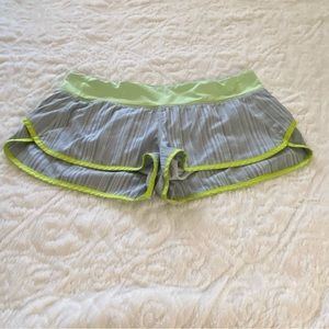 Lululemon Speed Shorts 10 athletic lined media pockets mint green gray stripes